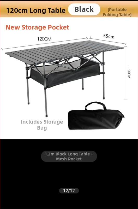 Egg Roll Table — Lauko sulankstomas ilgas stalas kempingui ir kepsninėms, iš anglies plieno, sulankstomas, Egg Roll stilius