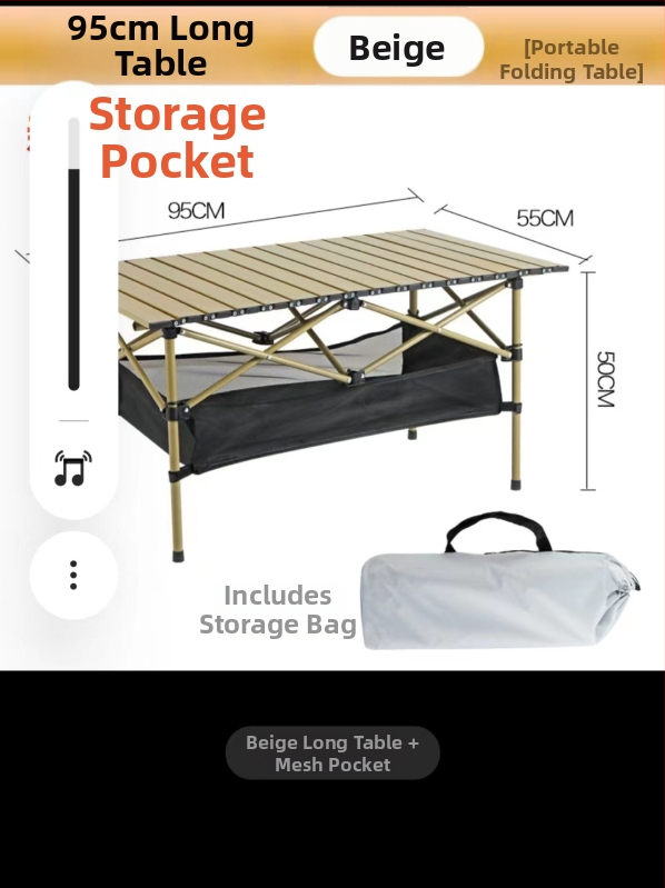 Egg Roll Table — Lauko sulankstomas ilgas stalas kempingui ir kepsninėms, iš anglies plieno, sulankstomas, Egg Roll stilius