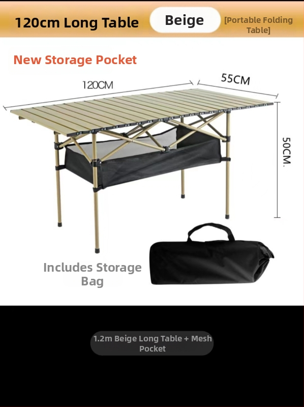 Egg Roll Table — Lauko sulankstomas ilgas stalas kempingui ir kepsninėms, iš anglies plieno, sulankstomas, Egg Roll stilius