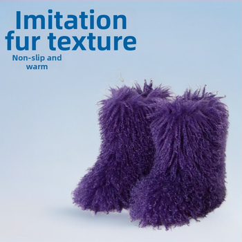 Moteriški žieminiai snieginiai batai, vidutinio aukščio viršus iš pliušo, dirbtinės kailio vidinė dalis, gumos pada, plokščias kulnas 3 cm