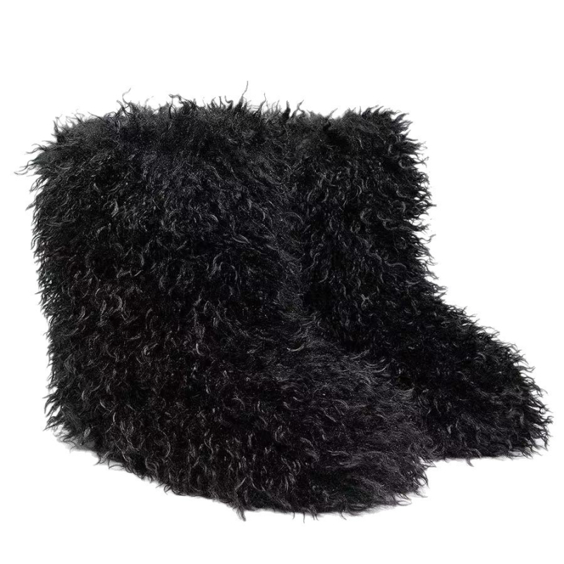 Moteriški žieminiai snieginiai batai, vidutinio aukščio viršus iš pliušo, dirbtinės kailio vidinė dalis, gumos pada, plokščias kulnas 3 cm