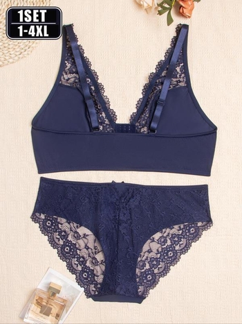 Set podprsenky a nohavičiek s kvetinovou čipkou, nylonové košíčky s bavlnenou podšívkou, zhromažďujúci efekt, tradičný, bežný štýl