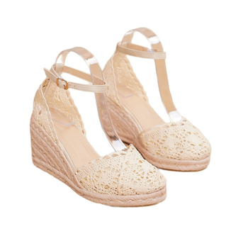 Moteriški nėrinių sandalai su nėriniu viršutine dalimi, apvalia nosis, stora platforma, TPR padas, vidus kanvasas