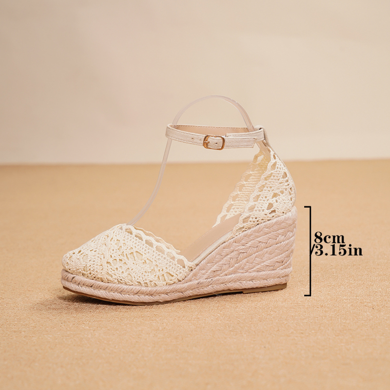 Moteriški nėrinių sandalai su nėriniu viršutine dalimi, apvalia nosis, stora platforma, TPR padas, vidus kanvasas