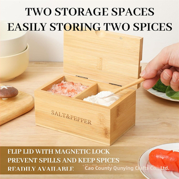 Drevená dóza na korenie so lyžičkou pre soľ a korenie