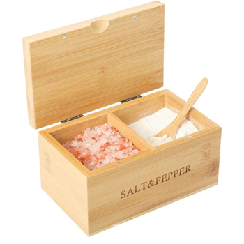 Drevená dóza na korenie so lyžičkou pre soľ a korenie