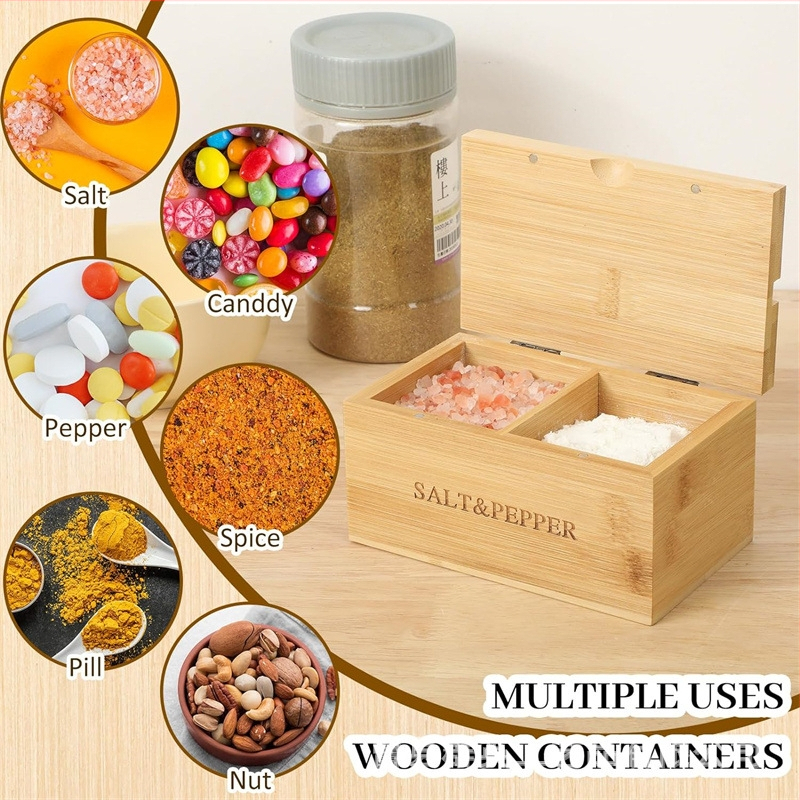 Drevená dóza na korenie so lyžičkou pre soľ a korenie