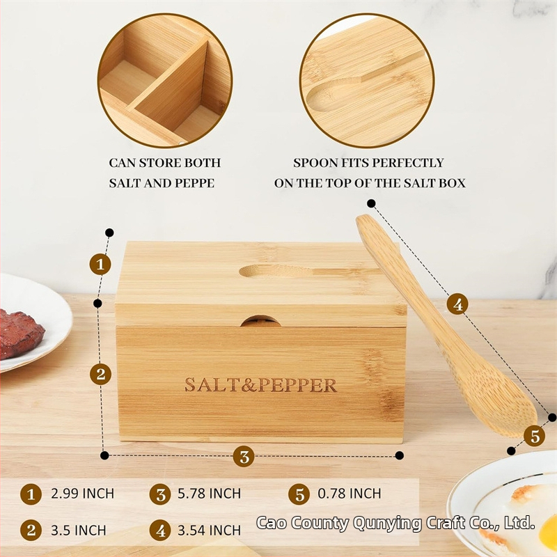 Drevená dóza na korenie so lyžičkou pre soľ a korenie