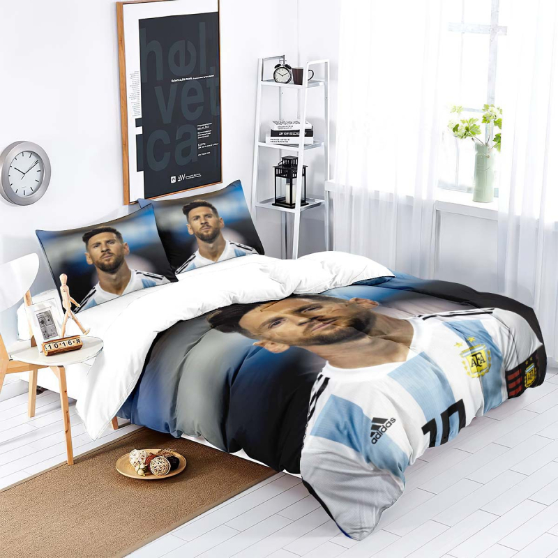 Тризимен комплект спално бельо с две калъфки за възглавници, 100% полиестров, 90 г/м², мъхеста текстура, дигитален печат, скандинавски стил