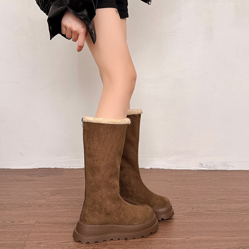 Lovaglócsizma velúrfelsővel, magas szár, PVC talp, pull-on zárás, középmagas sarok 3–5 cm
