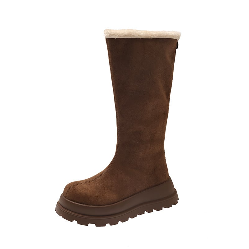Lovaglócsizma velúrfelsővel, magas szár, PVC talp, pull-on zárás, középmagas sarok 3–5 cm