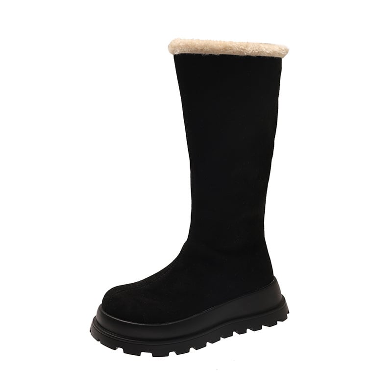 Lovaglócsizma velúrfelsővel, magas szár, PVC talp, pull-on zárás, középmagas sarok 3–5 cm