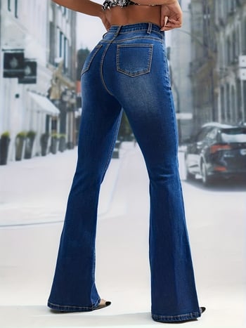 Traperice od denima, visoki pojas, bootcut kroj, elastični materijal, pamuk 80–90%