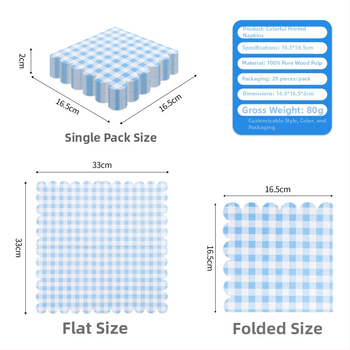 Jednorázové servítky Lace plaid model, 3-vrstvové, 20 ks, celulóza zo virginového dreva