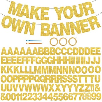 Abecedné žiariace bannery na párty, papierové vlajočky, 107 kusov, dizajn z obrázka