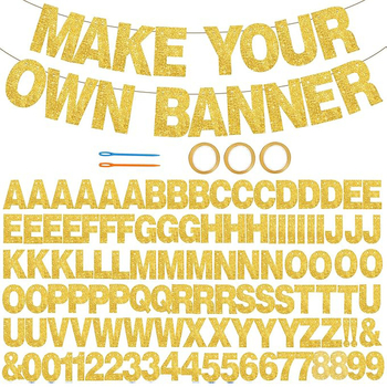 Abecedné žiariace bannery na párty, papierové vlajočky, 107 kusov, dizajn z obrázka