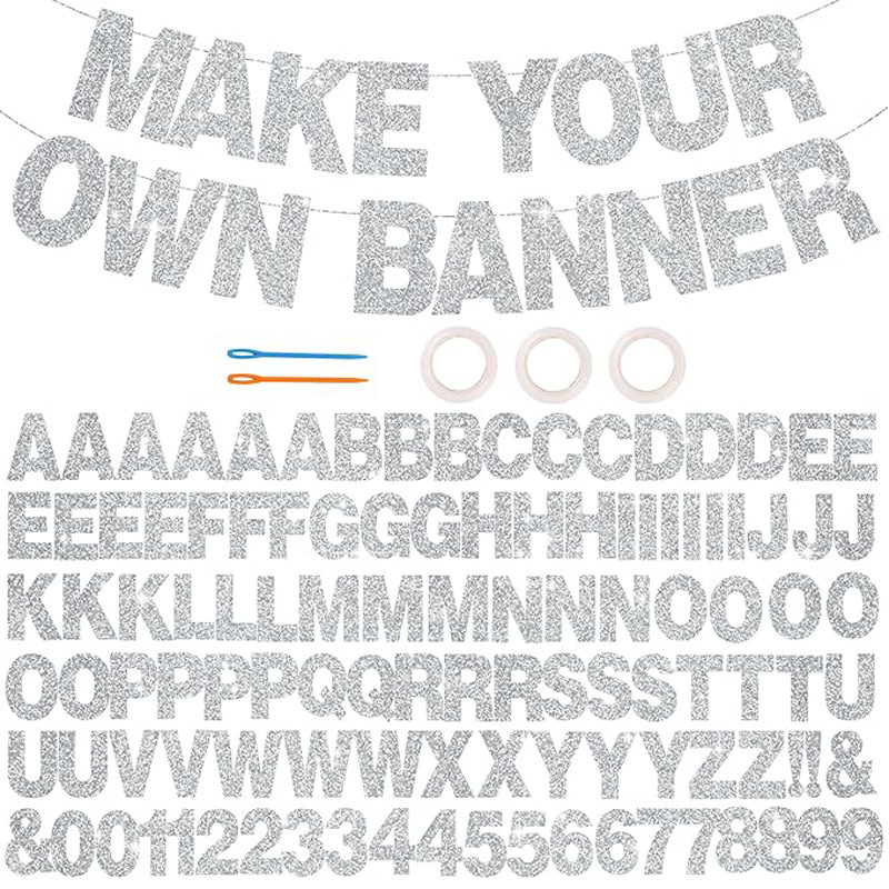 Abecedné žiariace bannery na párty, papierové vlajočky, 107 kusov, dizajn z obrázka