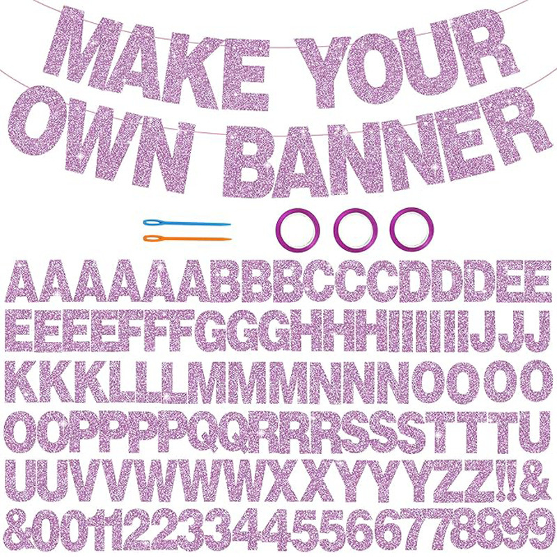 Abecedné žiariace bannery na párty, papierové vlajočky, 107 kusov, dizajn z obrázka