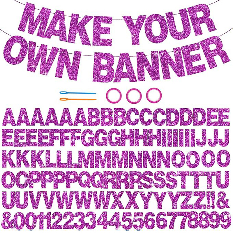 Abecedné žiariace bannery na párty, papierové vlajočky, 107 kusov, dizajn z obrázka