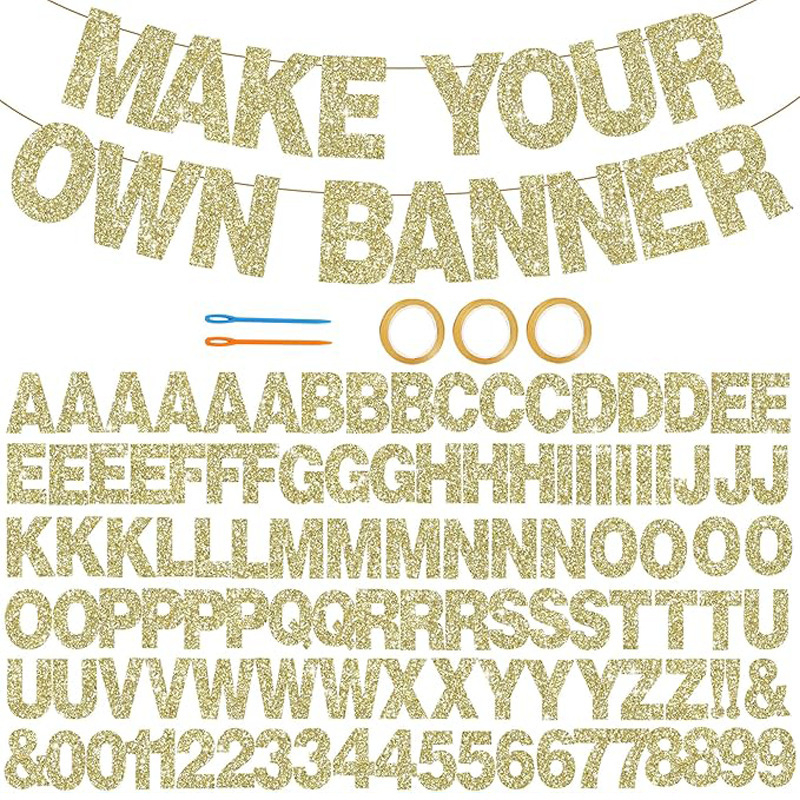 Abecedné žiariace bannery na párty, papierové vlajočky, 107 kusov, dizajn z obrázka