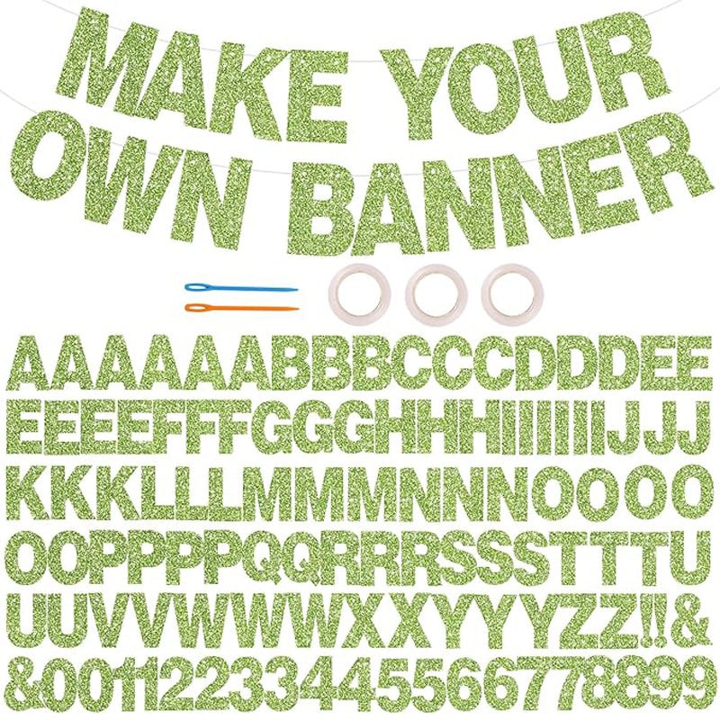 Abecedné žiariace bannery na párty, papierové vlajočky, 107 kusov, dizajn z obrázka