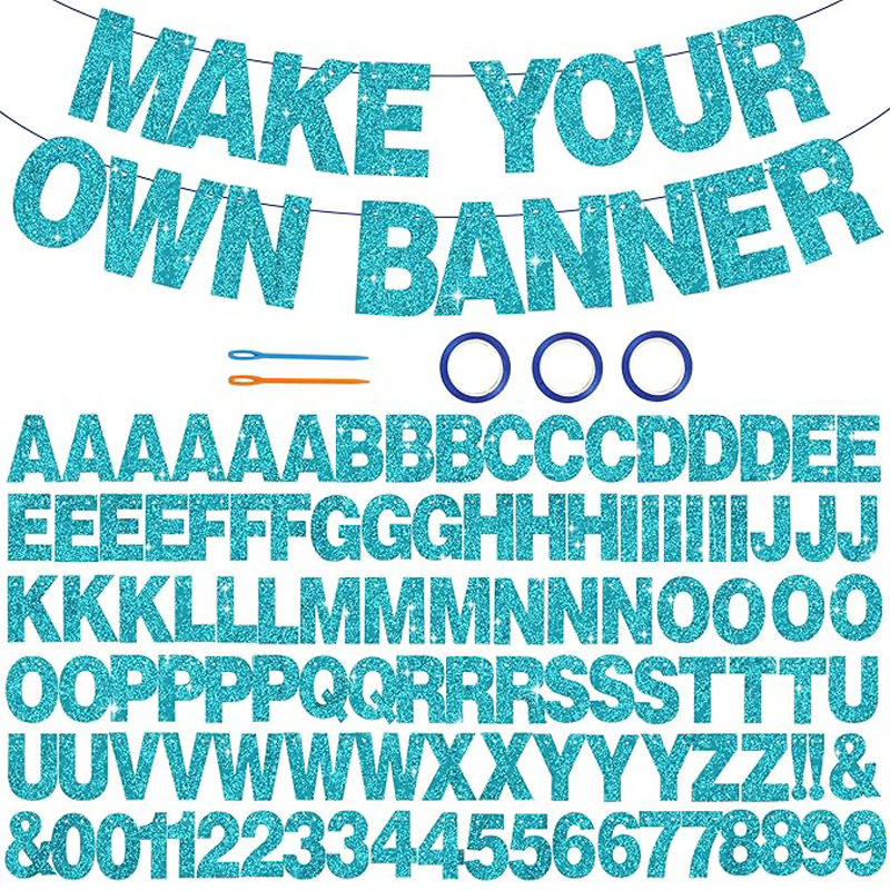 Abecedné žiariace bannery na párty, papierové vlajočky, 107 kusov, dizajn z obrázka