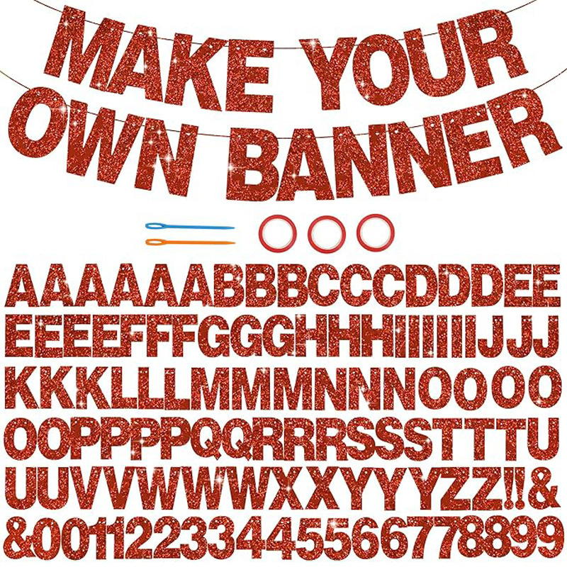 Abecedné žiariace bannery na párty, papierové vlajočky, 107 kusov, dizajn z obrázka