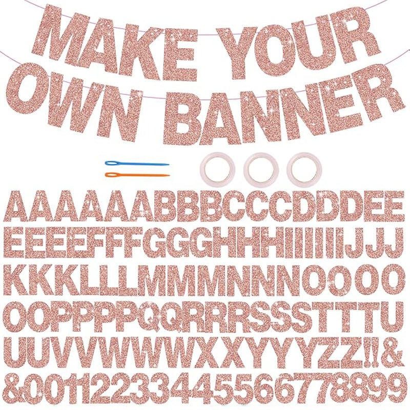 Abecedné žiariace bannery na párty, papierové vlajočky, 107 kusov, dizajn z obrázka