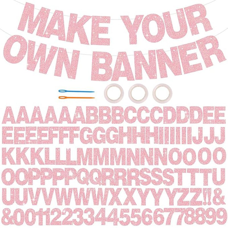 Abecedné žiariace bannery na párty, papierové vlajočky, 107 kusov, dizajn z obrázka