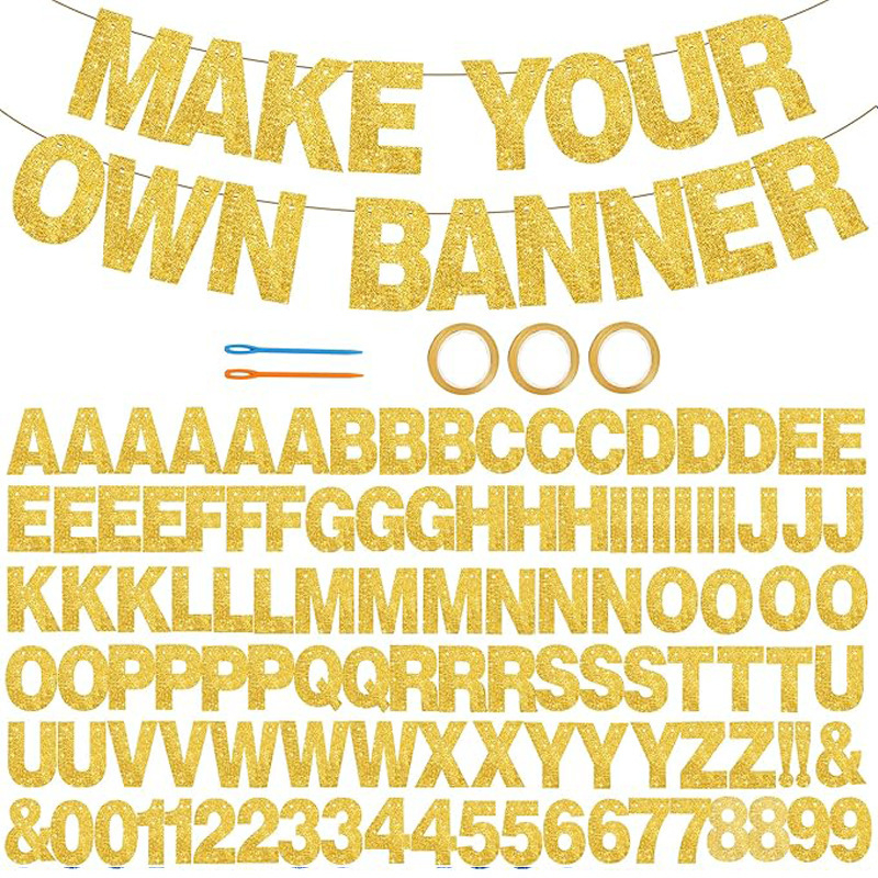 Abecedné žiariace bannery na párty, papierové vlajočky, 107 kusov, dizajn z obrázka