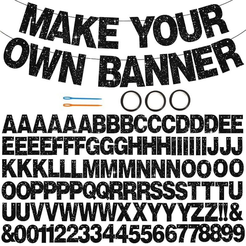 Abecedné žiariace bannery na párty, papierové vlajočky, 107 kusov, dizajn z obrázka