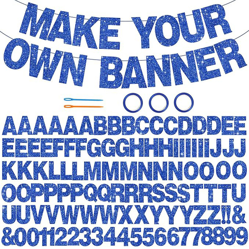 Abecedné žiariace bannery na párty, papierové vlajočky, 107 kusov, dizajn z obrázka