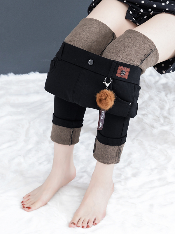 Γυναικείες παντελόνες τζιν – ενισχυμένο παχύ denim, ψηλόμεσο, στενή γραμμή, μακριές, στυλ μολύβι