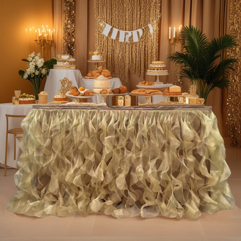 Φούστα τραπεζιού, ευρωπαϊκού στυλ, από σιφόν, ορθογώνιο σχήμα, μονόχρωμη