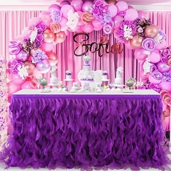 Φούστα τραπεζιού, ευρωπαϊκού στυλ, από σιφόν, ορθογώνιο σχήμα, μονόχρωμη