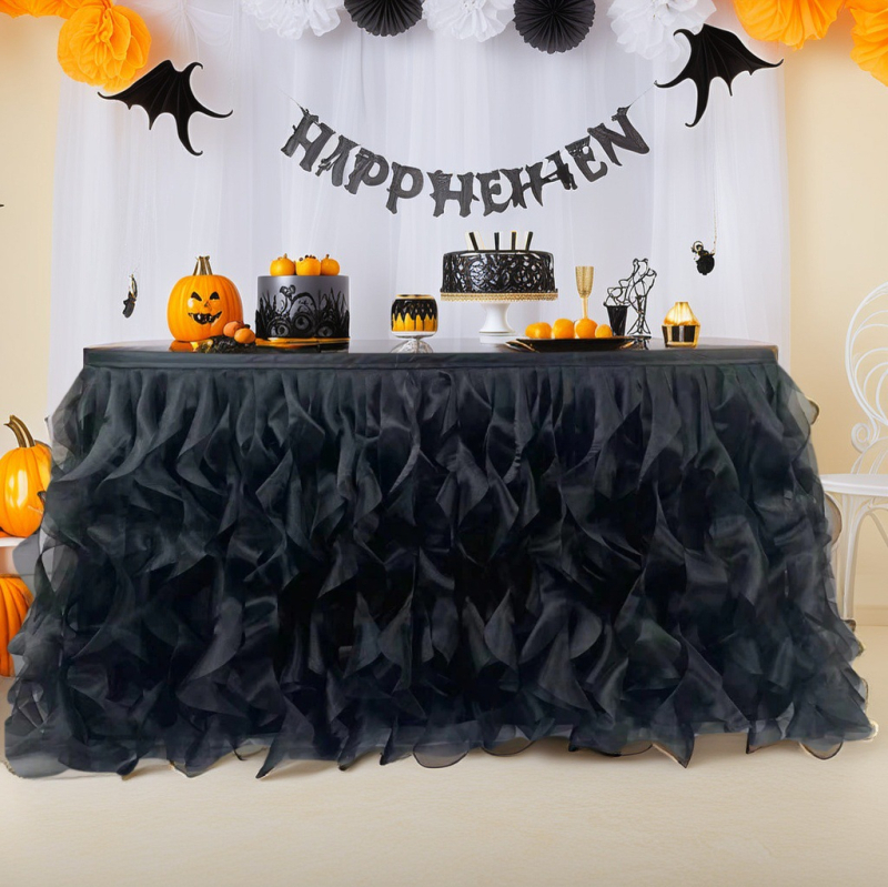 Φούστα τραπεζιού, ευρωπαϊκού στυλ, από σιφόν, ορθογώνιο σχήμα, μονόχρωμη