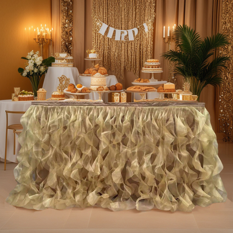 Φούστα τραπεζιού, ευρωπαϊκού στυλ, από σιφόν, ορθογώνιο σχήμα, μονόχρωμη