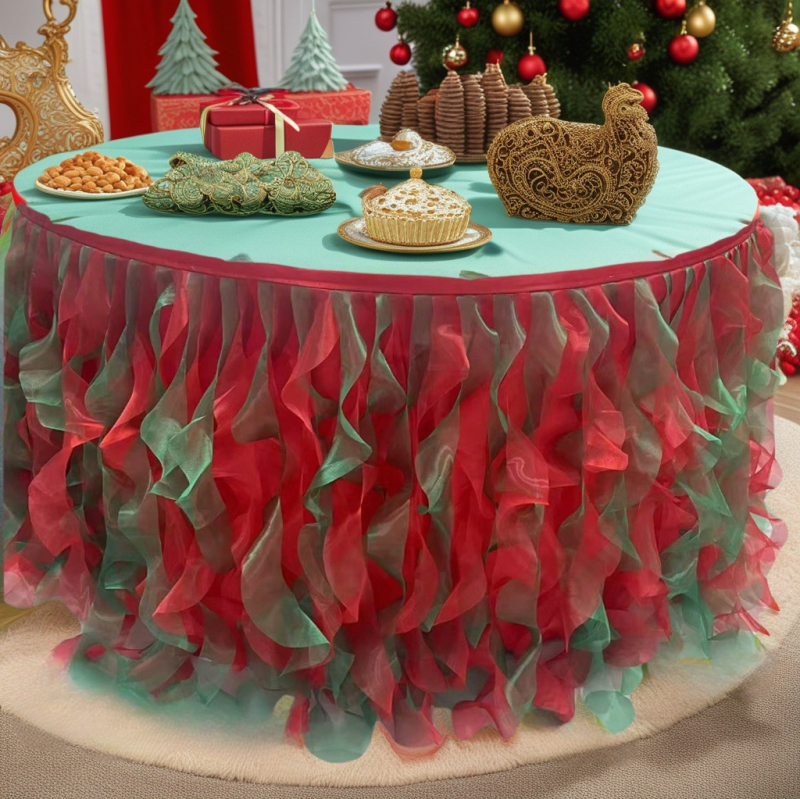 Φούστα τραπεζιού, ευρωπαϊκού στυλ, από σιφόν, ορθογώνιο σχήμα, μονόχρωμη