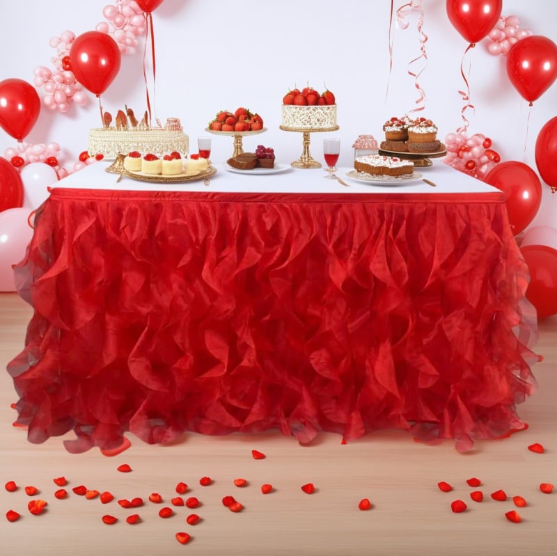 Φούστα τραπεζιού, ευρωπαϊκού στυλ, από σιφόν, ορθογώνιο σχήμα, μονόχρωμη