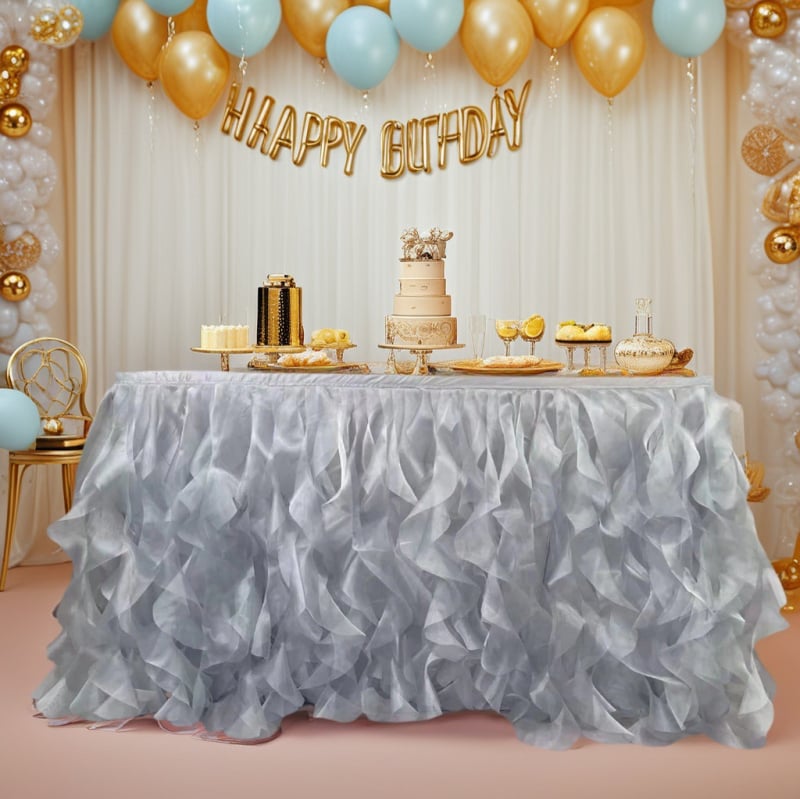 Φούστα τραπεζιού, ευρωπαϊκού στυλ, από σιφόν, ορθογώνιο σχήμα, μονόχρωμη