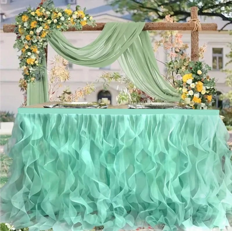 Φούστα τραπεζιού, ευρωπαϊκού στυλ, από σιφόν, ορθογώνιο σχήμα, μονόχρωμη