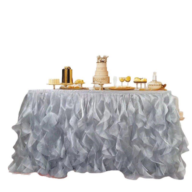 Φούστα τραπεζιού, ευρωπαϊκού στυλ, από σιφόν, ορθογώνιο σχήμα, μονόχρωμη