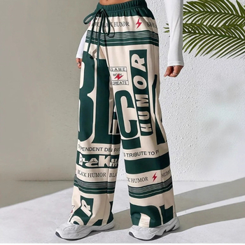 Dámske harém nohavice s potlačou, vysoký pás, voľný strih, dlhé nohavice z polyesteru, 95% polyester, jesenné vydanie 2025