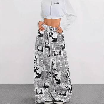 Dámske harém nohavice s potlačou, vysoký pás, voľný strih, dlhé nohavice z polyesteru, 95% polyester, jesenné vydanie 2025