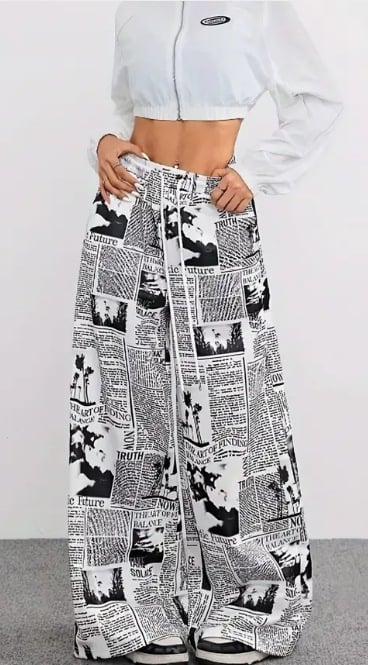 Dámske harém nohavice s potlačou, vysoký pás, voľný strih, dlhé nohavice z polyesteru, 95% polyester, jesenné vydanie 2025