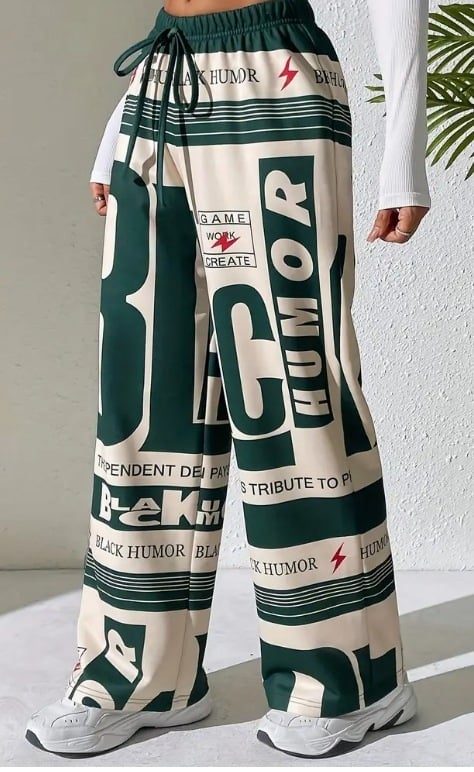 Dámske harém nohavice s potlačou, vysoký pás, voľný strih, dlhé nohavice z polyesteru, 95% polyester, jesenné vydanie 2025