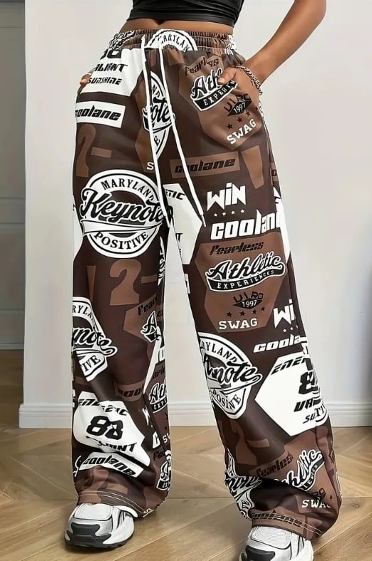 Dámske harém nohavice s potlačou, vysoký pás, voľný strih, dlhé nohavice z polyesteru, 95% polyester, jesenné vydanie 2025