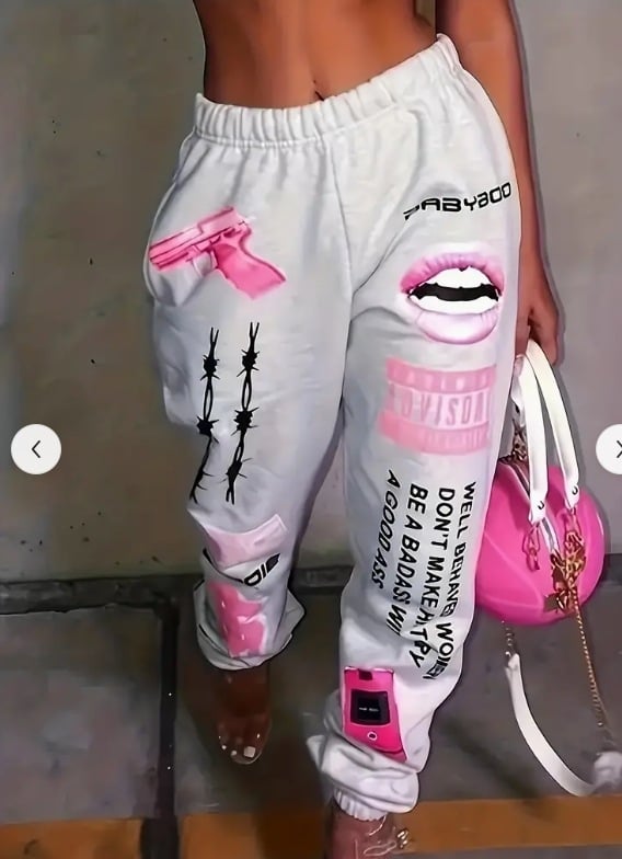 Dámske harém nohavice s potlačou, vysoký pás, voľný strih, dlhé nohavice z polyesteru, 95% polyester, jesenné vydanie 2025