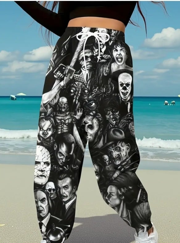 Dámske harém nohavice s potlačou, vysoký pás, voľný strih, dlhé nohavice z polyesteru, 95% polyester, jesenné vydanie 2025