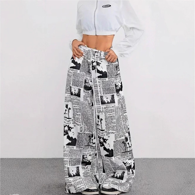 Γυναικείοι Χαρέμ Παντελόνες Με Εκτύπωση, Υψηλή Μέση, Φαρδιά Γραμμή, Μακριά Πολυεστερικά Παντελόνια, 95%+ Πολυεστέρας, Έκδοση Φθινόπωρο 2025